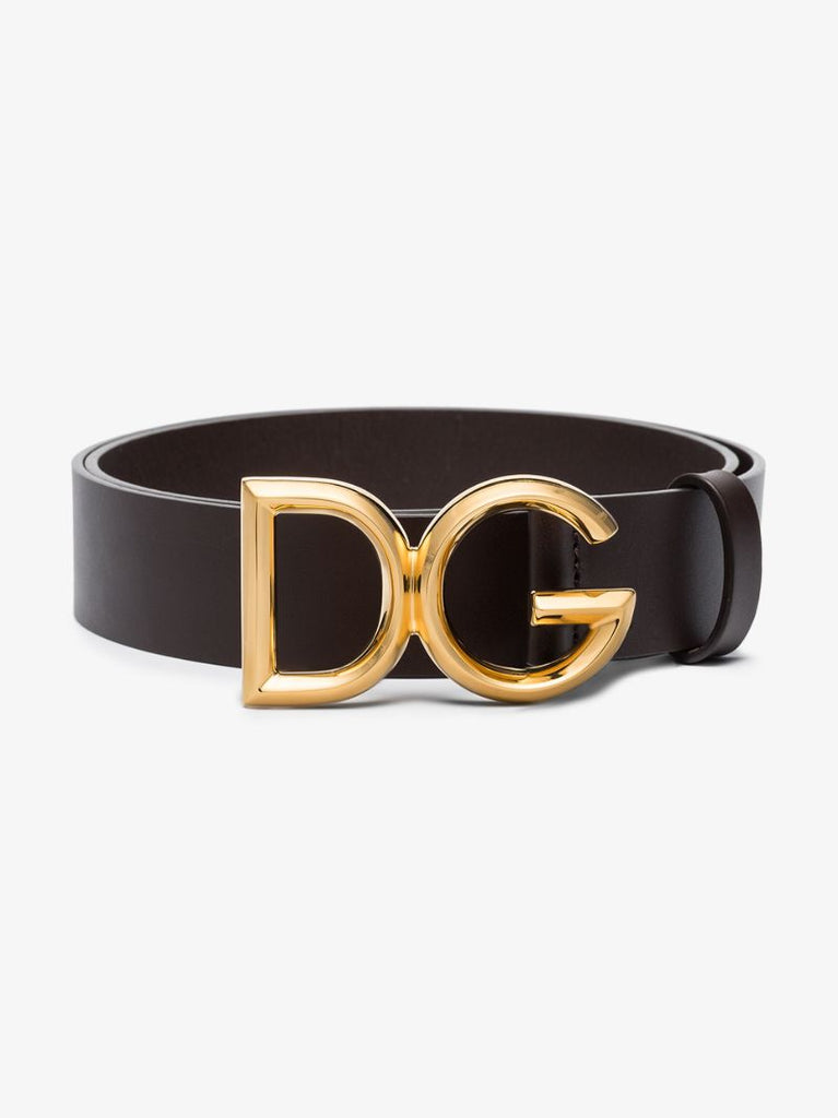 Brown Logo Buckle Leather Belt