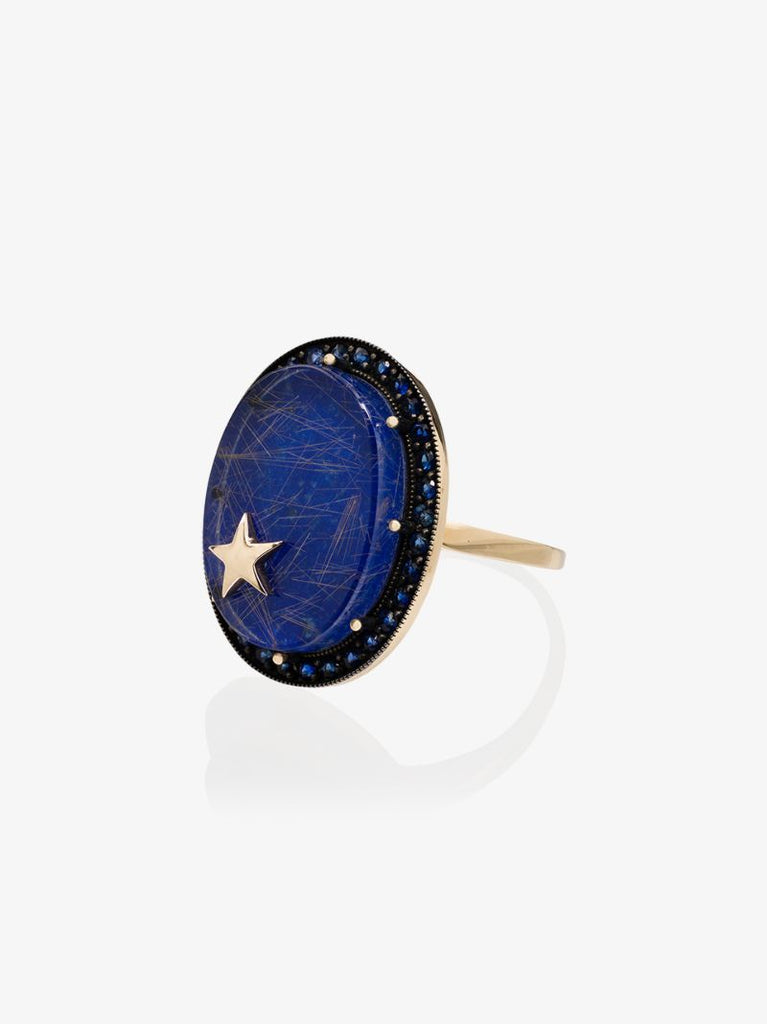14k Yellow Gold Lapis Lazuli and Sapphire Ring