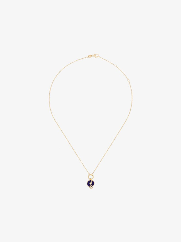 18k Yellow Gold Blue Crescent Medallion Charm Diamond Necklace