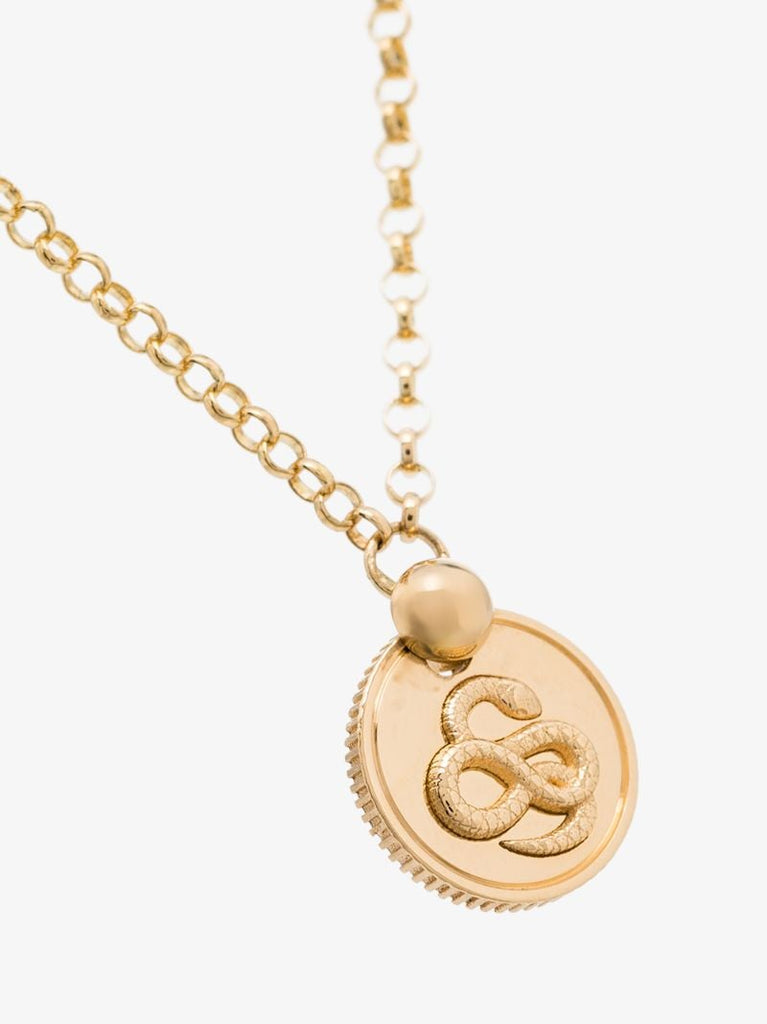 18k Yellow Gold Snake Miniature Coin Charm Necklace