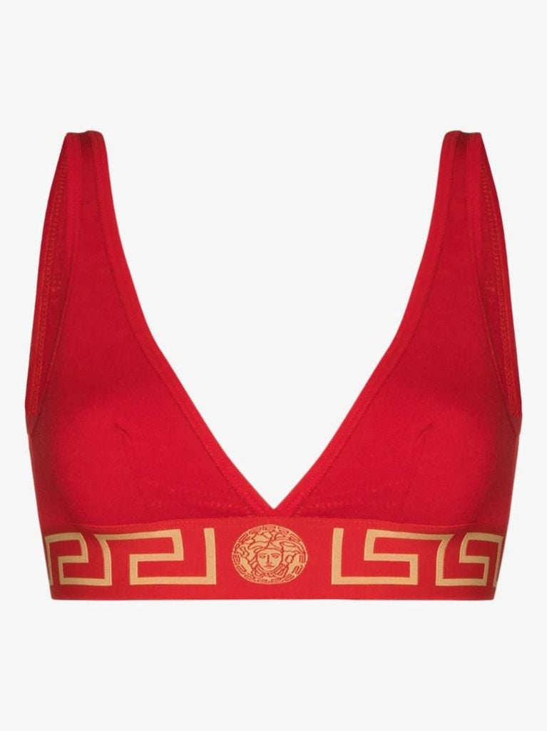 Red Greca Border Triangle Bralette