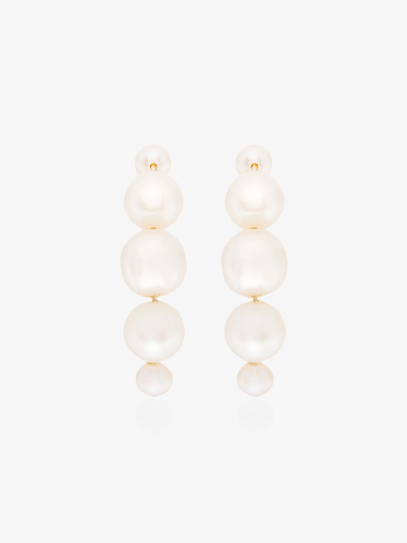 14k Yellow Gold Pearl Huggie Earrings
