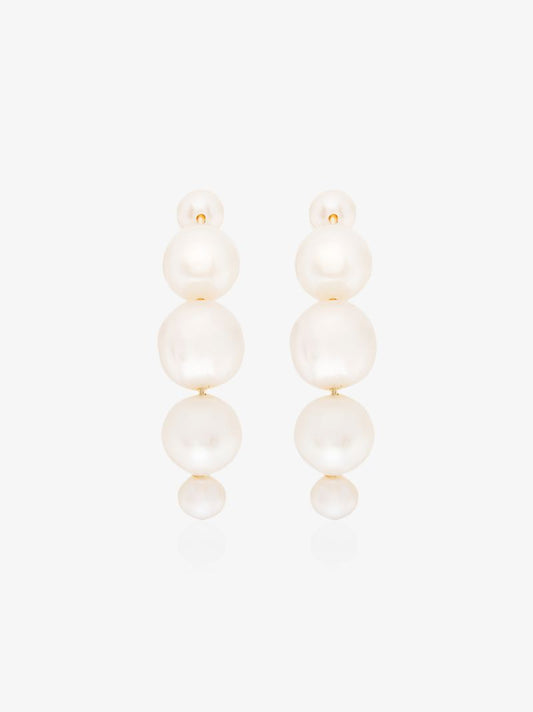 14k Yellow Gold Pearl Huggie Earrings