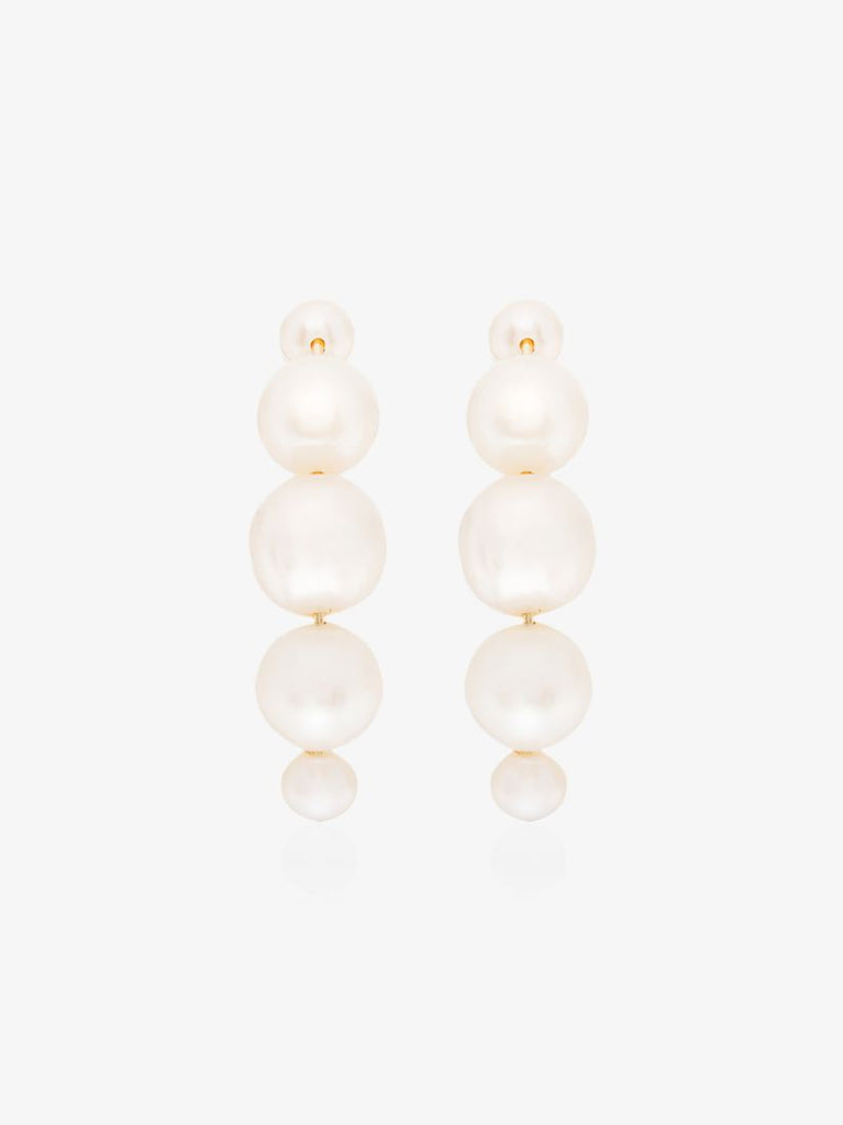 14k Yellow Gold Pearl Huggie Earrings