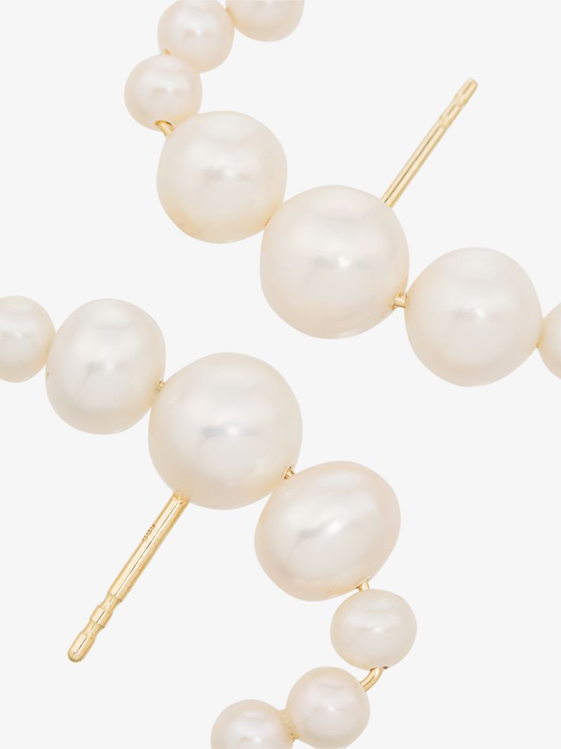 14k Yellow Gold Pearl Huggie Earrings