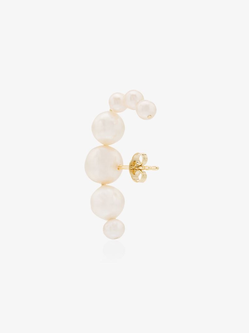 14k Yellow Gold Pearl Huggie Earrings