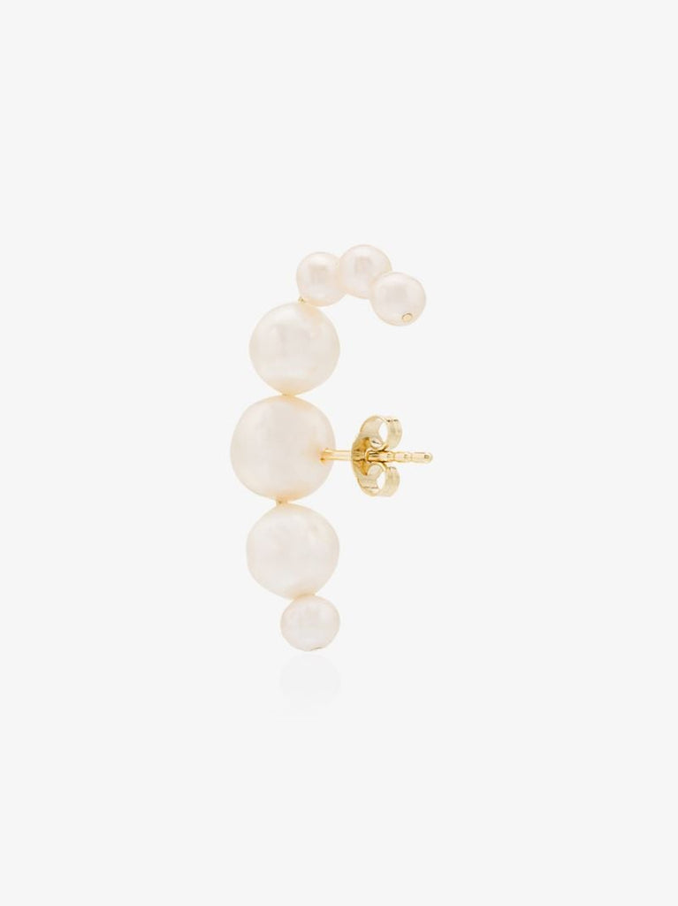 14k Yellow Gold Pearl Huggie Earrings