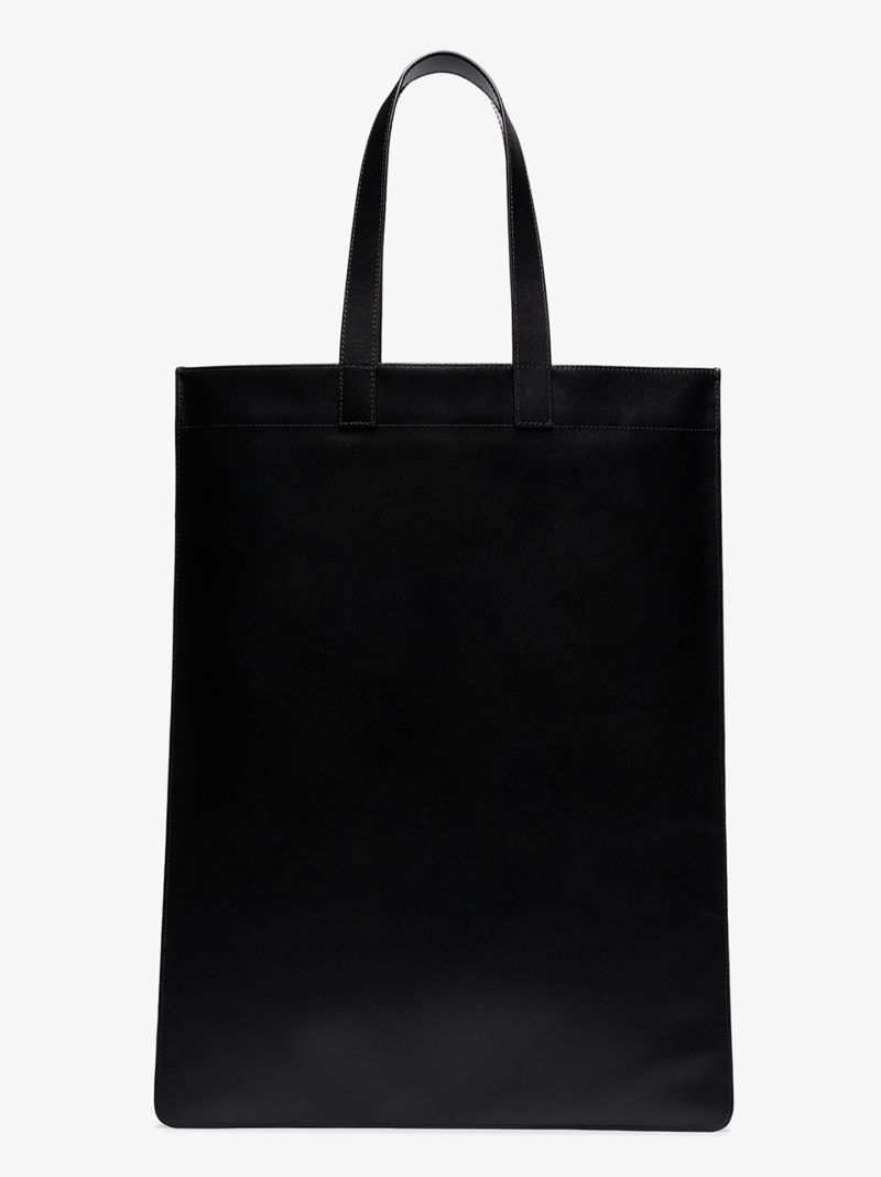 Black Logo Print Leather Tote Bag