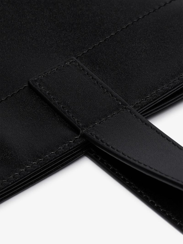 Black Logo Print Leather Tote Bag