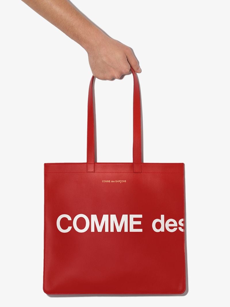 Red Logo Leather Tote Bag