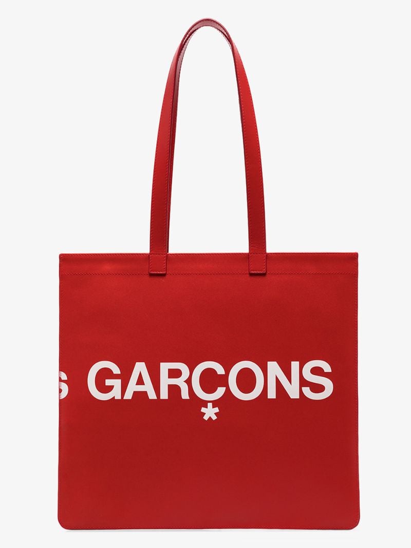 Red Logo Leather Tote Bag