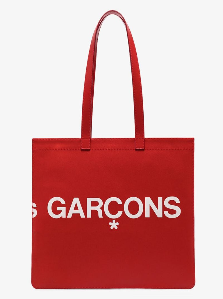 Red Logo Leather Tote Bag