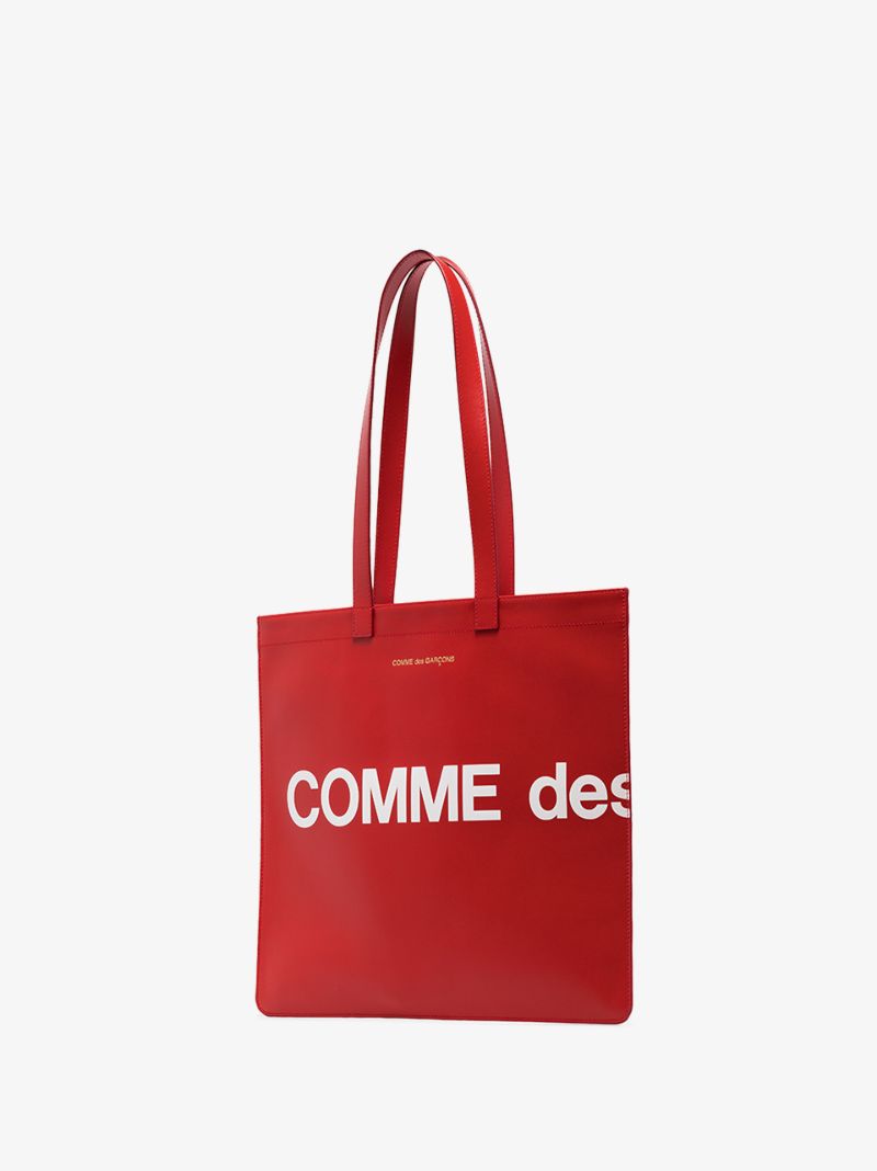 Red Logo Leather Tote Bag