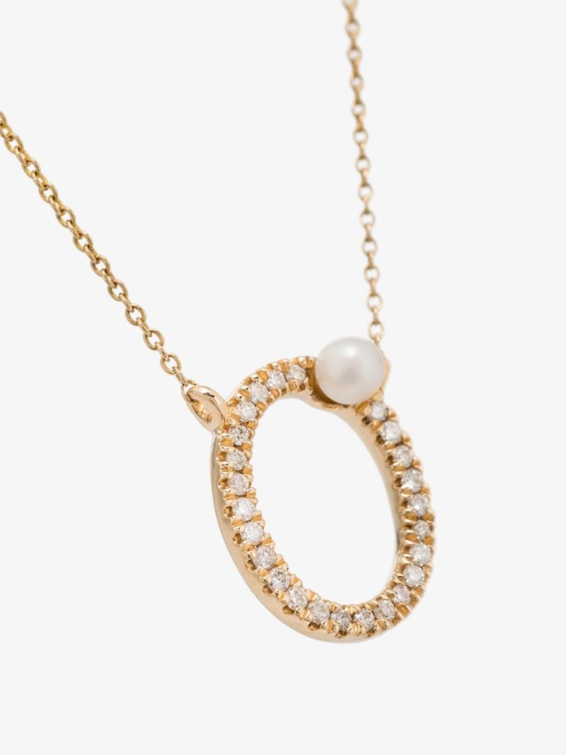 14k Yellow Gold Pearl Ivy O Initial Necklace