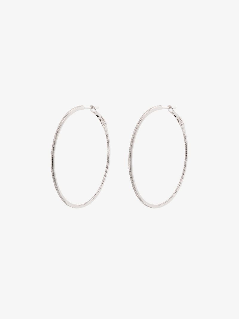 14k White Gold Drd Large Hoop Diamond Earrings
