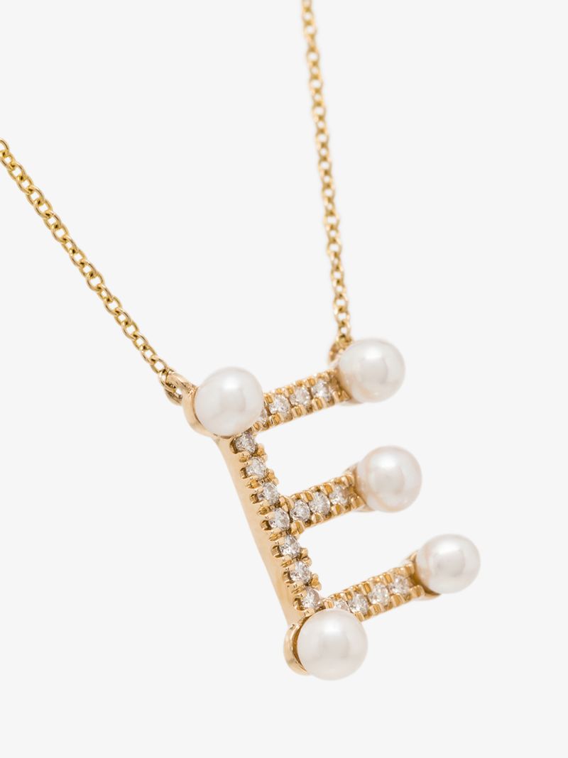 14k Yellow Gold Pearl Ivy E Initial Necklace