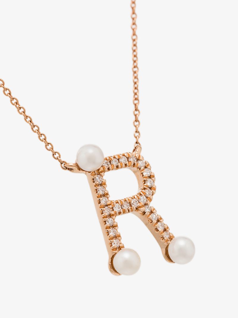 14k Rose Gold Pearl Ivy R Initial Necklace