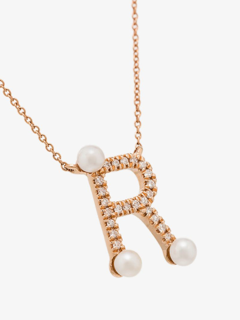14k Rose Gold Pearl Ivy R Initial Necklace