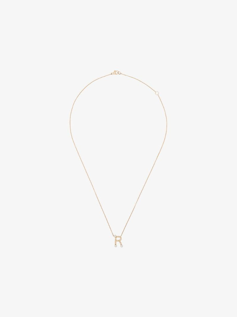 14k Rose Gold Pearl Ivy R Initial Necklace