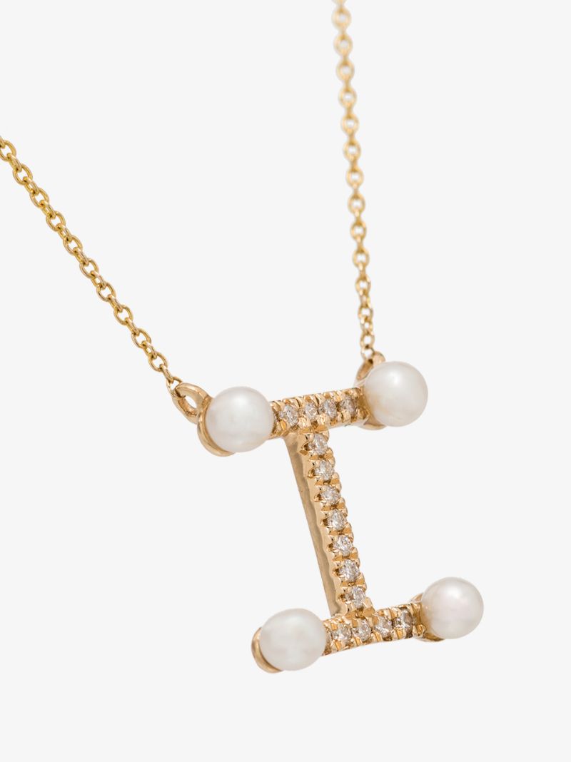 14k Yellow Gold Pearl Ivy I Initial Necklace