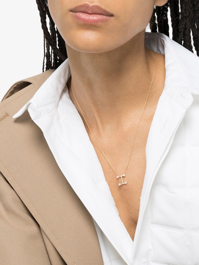 14k Yellow Gold Pearl Ivy I Initial Necklace