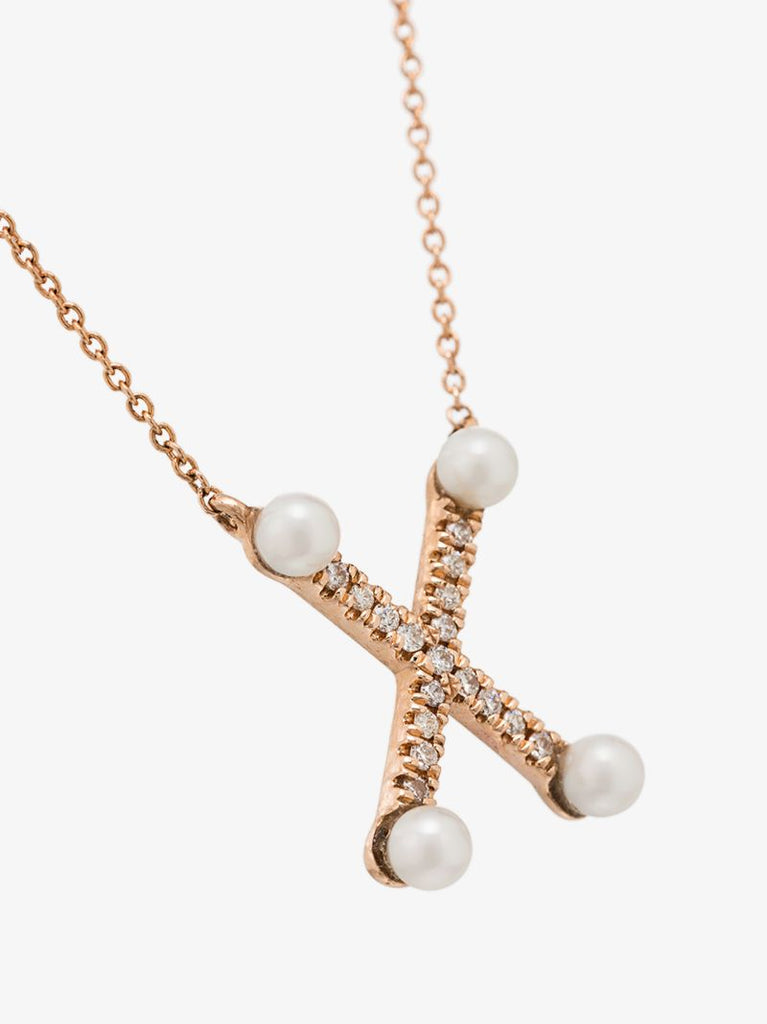 14k Rose Gold Pearl Ivy X Initial Necklace
