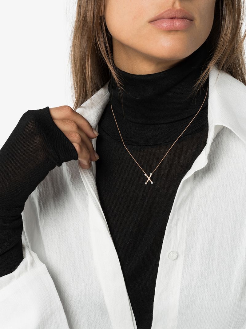 14k Rose Gold Pearl Ivy X Initial Necklace