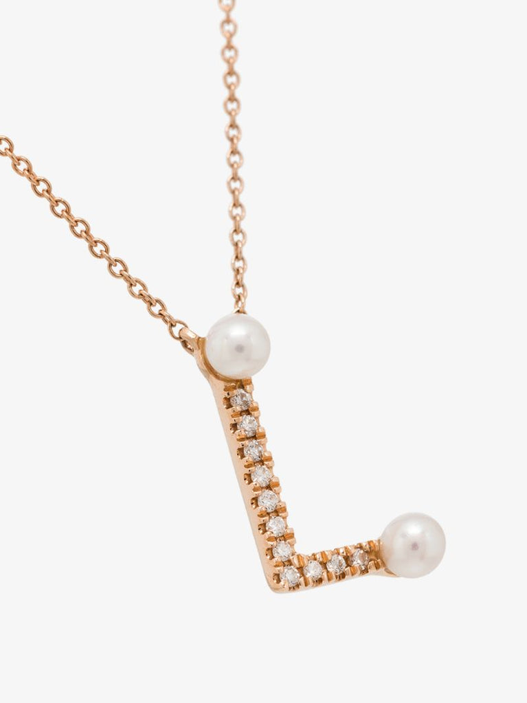 14k Rose Gold Pearl Ivy L Initial Necklace