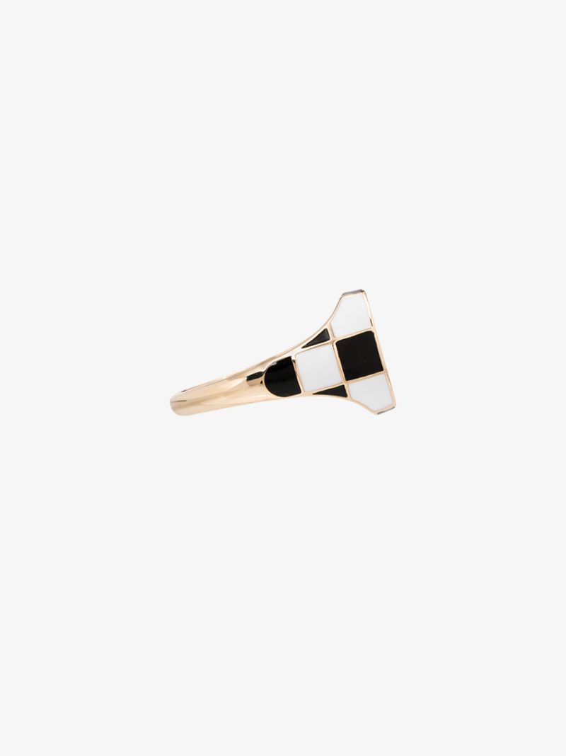 14k Yellow Gold Checker Signet Ring