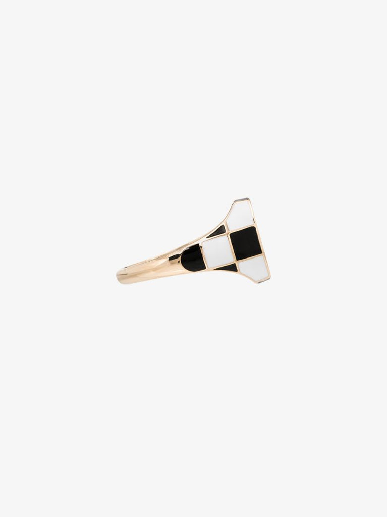 14k Yellow Gold Checker Signet Ring