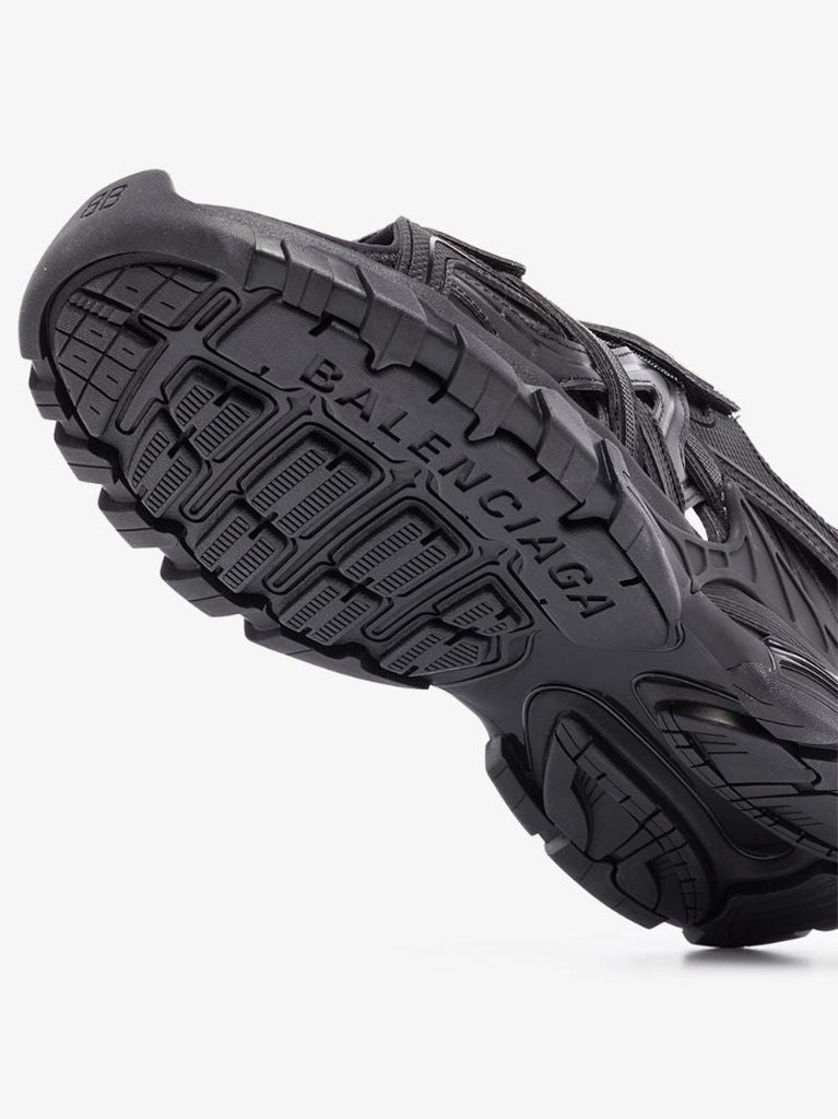 Black Track Leather Sandals