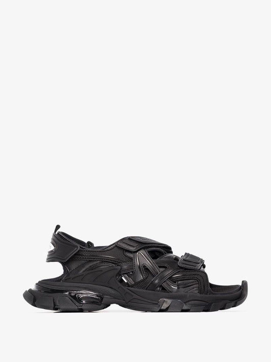 Black Track Leather Sandals