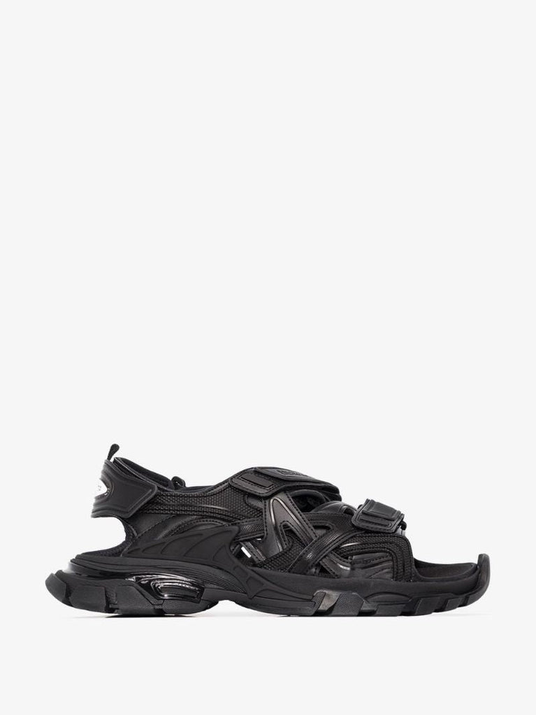 Black Track Leather Sandals