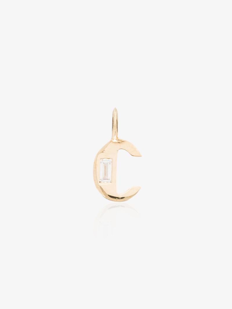 18k Yellow Gold C Charm Diamond Pendant