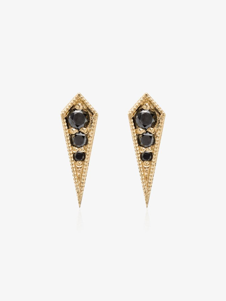 18k Yellow Gold Kite Black Diamond Stud Earrings
