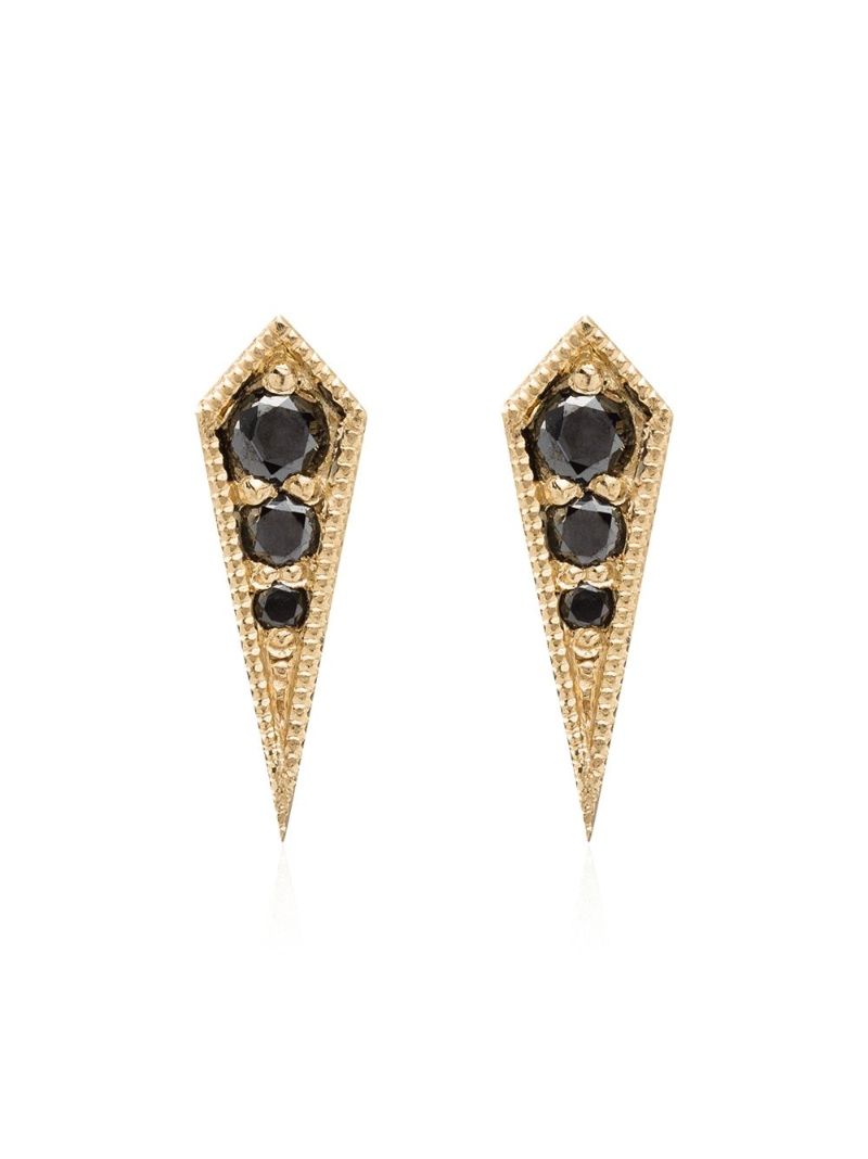 18k Yellow Gold Kite Black Diamond Stud Earrings