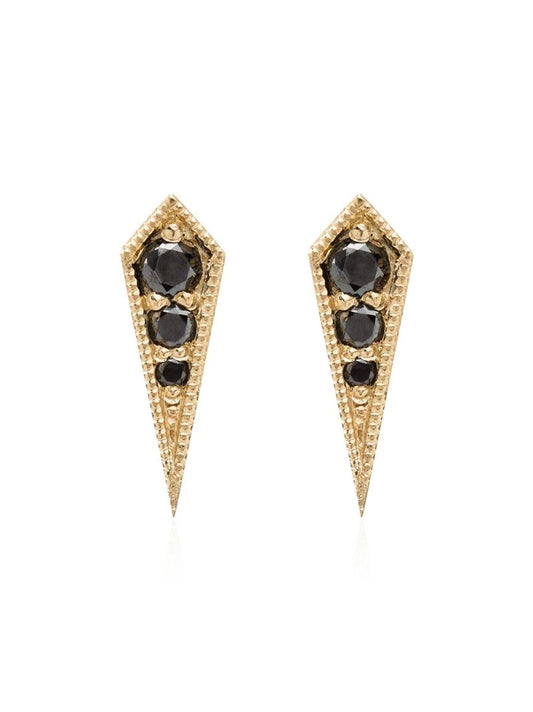 18k Yellow Gold Kite Black Diamond Stud Earrings