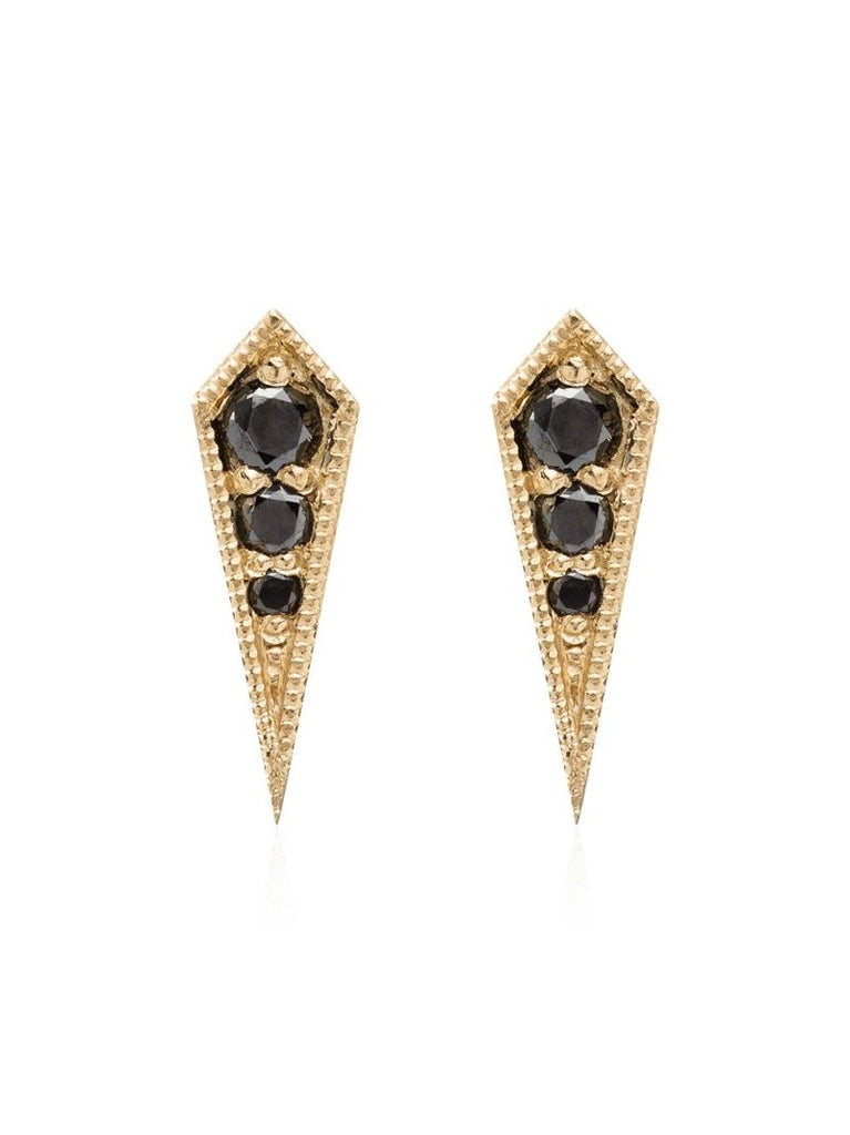 18k Yellow Gold Kite Black Diamond Stud Earrings