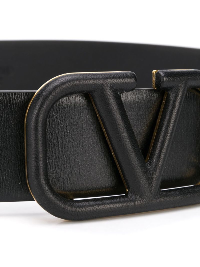 Black Vlogo Buckle Leather Belt