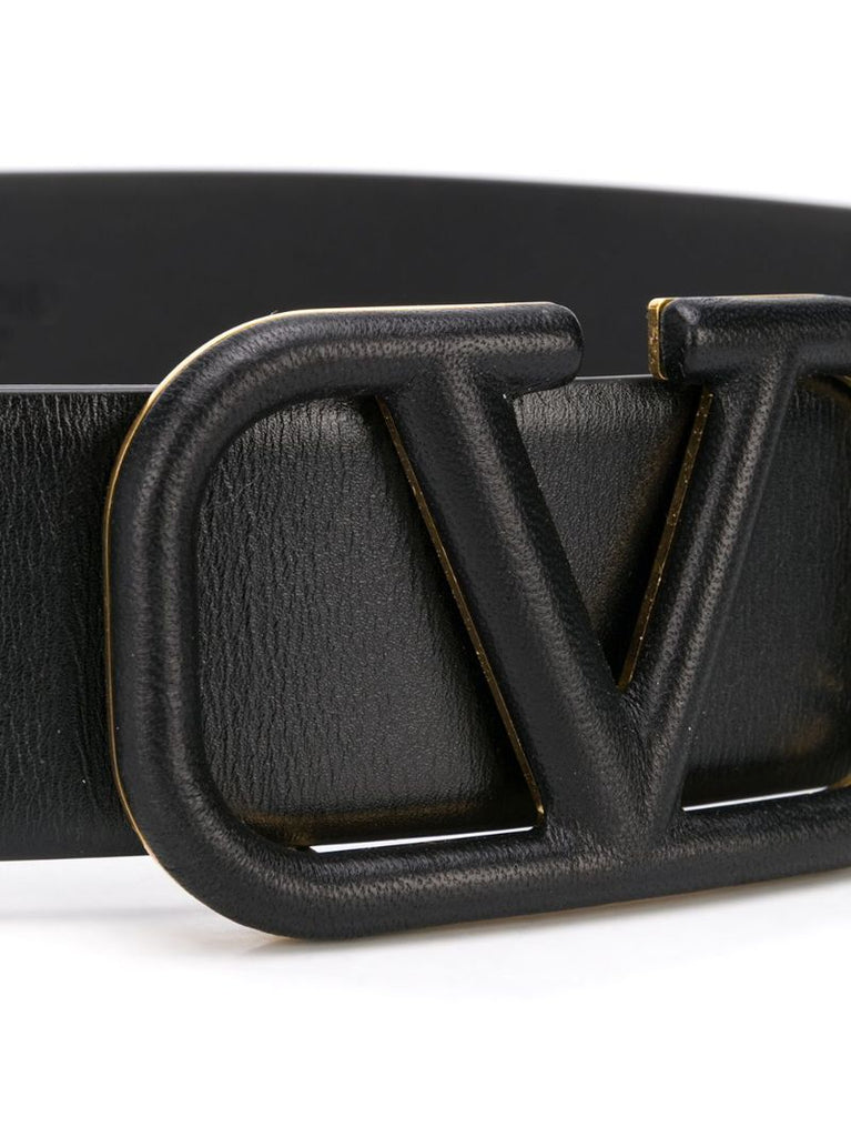 Black Vlogo Buckle Leather Belt