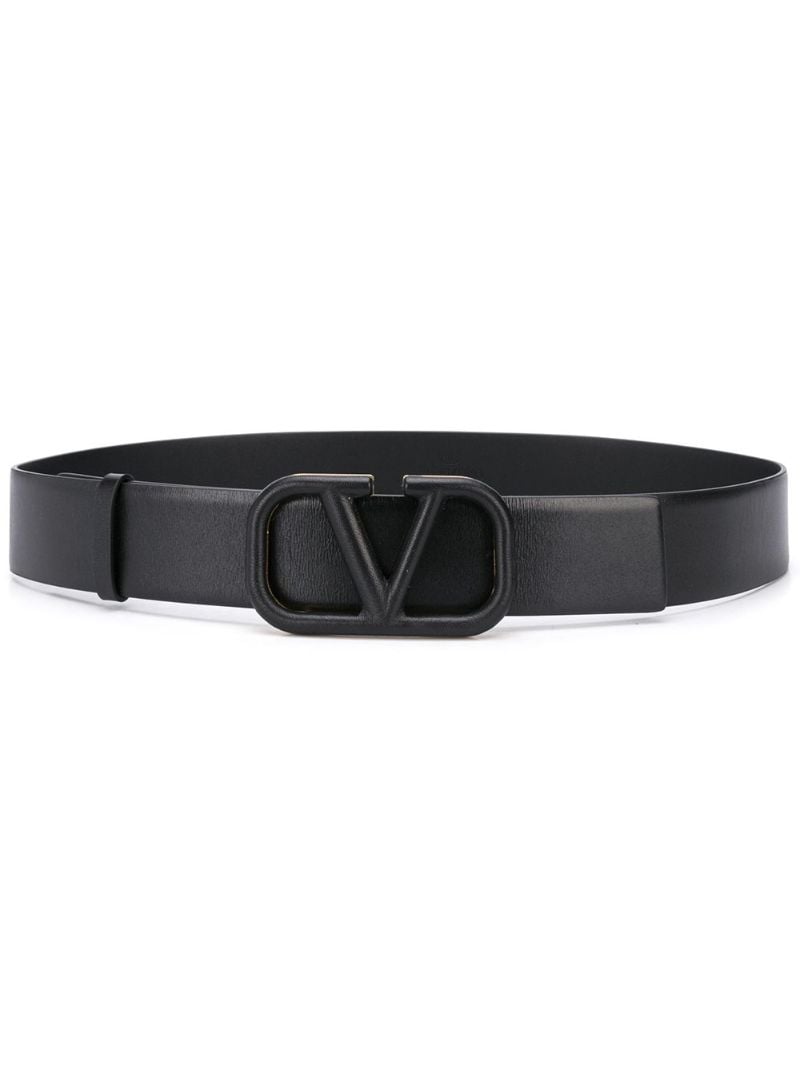 Black Vlogo Buckle Leather Belt