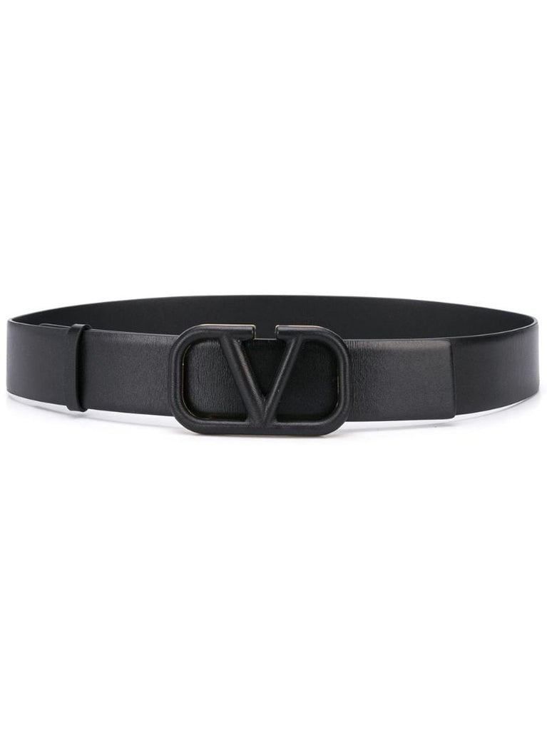 Black Vlogo Buckle Leather Belt