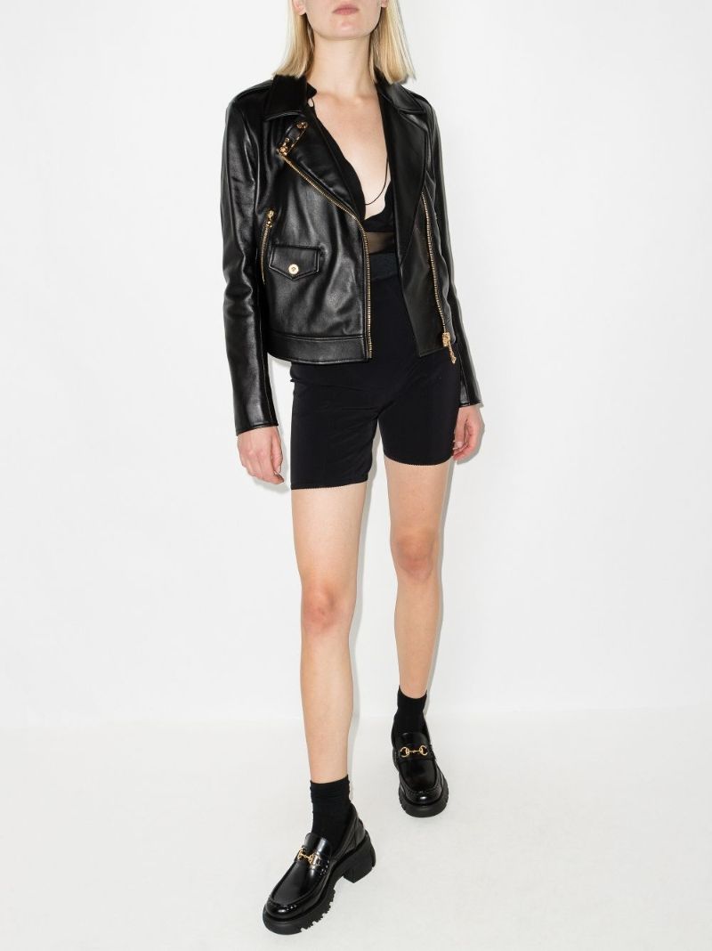 Safety Pin Cropped Leather Biker Jacket