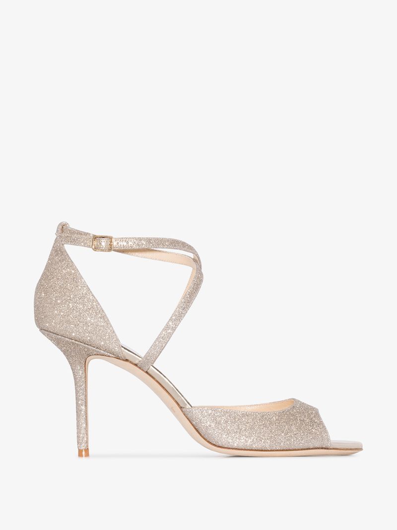 Gold Emsy 85 Glitter Leather Sandals