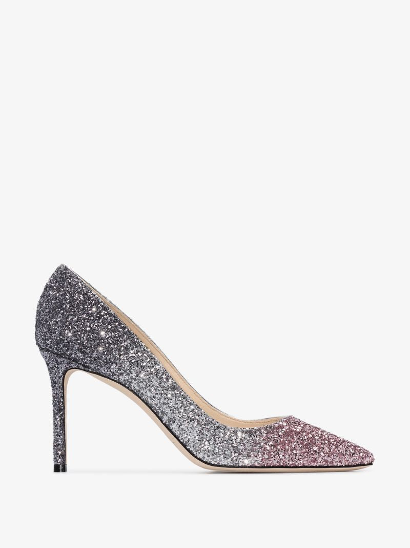 Pink and Silver Romy 85 Glitter Pumps