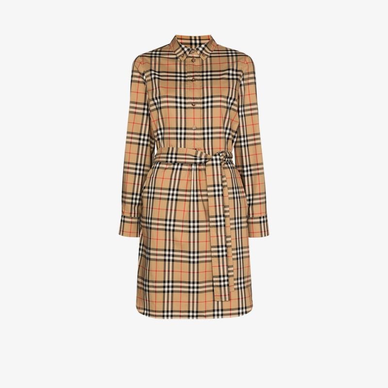Neutral Vintage Check Shirt Dress