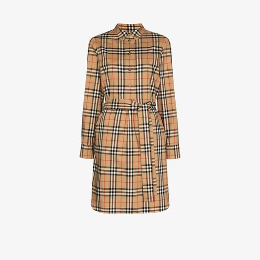 Neutral Vintage Check Shirt Dress