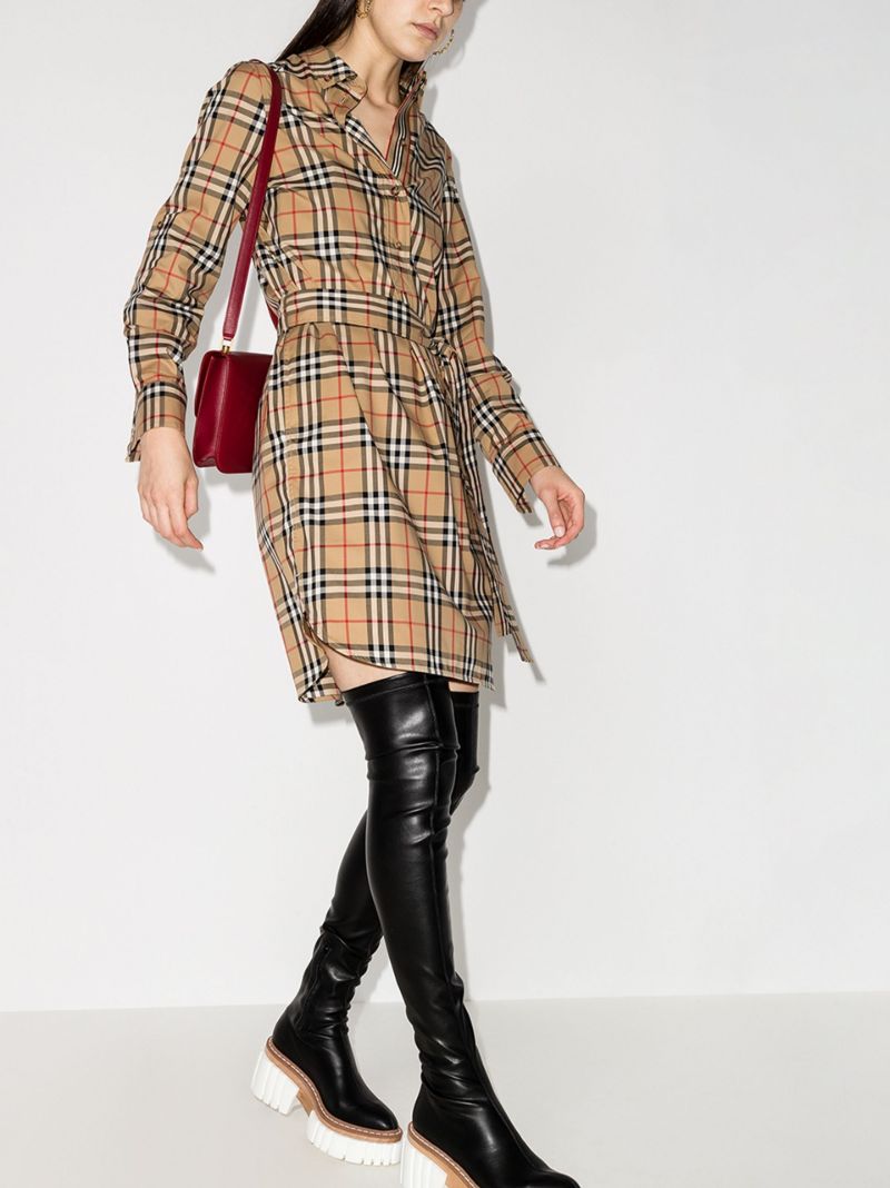 Neutral Vintage Check Shirt Dress