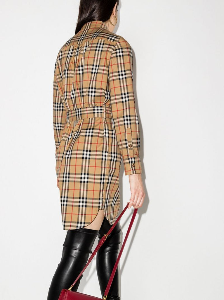 Neutral Vintage Check Shirt Dress