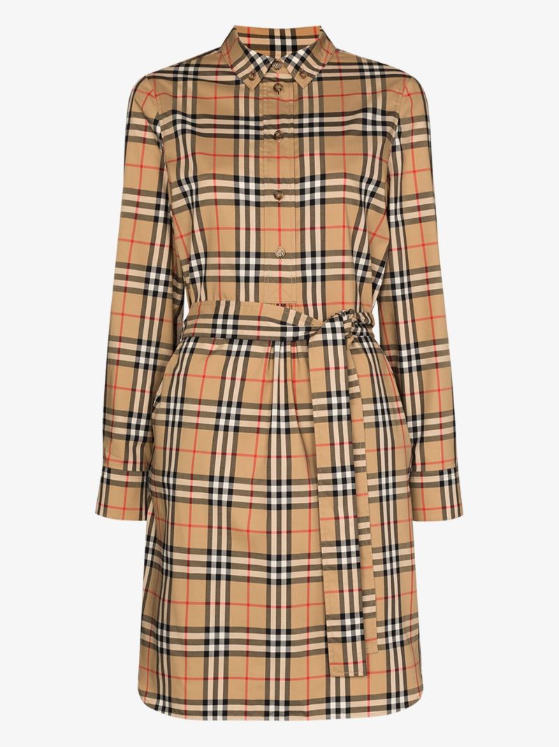 Neutral Vintage Check Shirt Dress